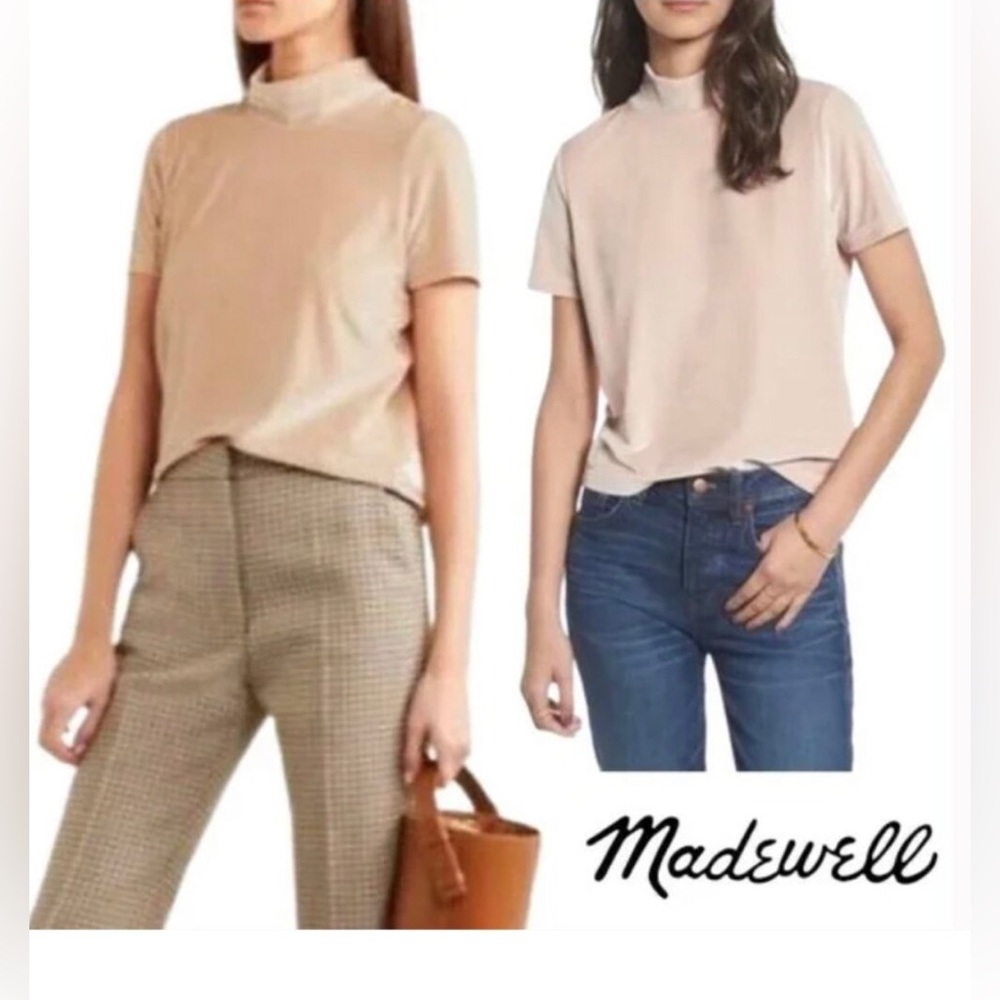 Madewell Women's Cream Velvet Mock Neck Top Size Medium